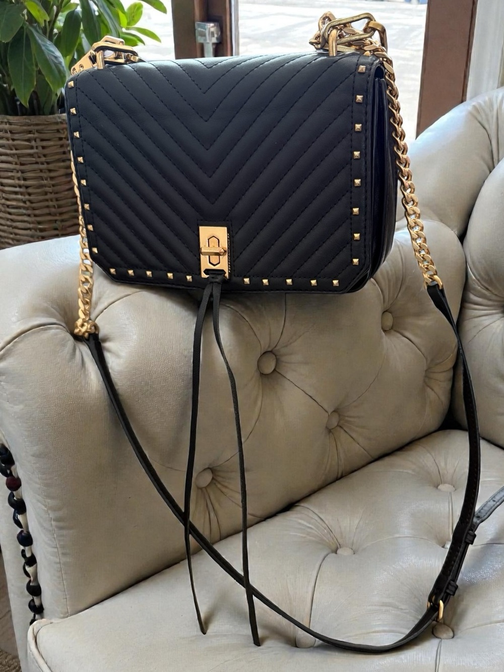 Rebecca Minkoff Black Quilted Crossbody with Gold Hardware